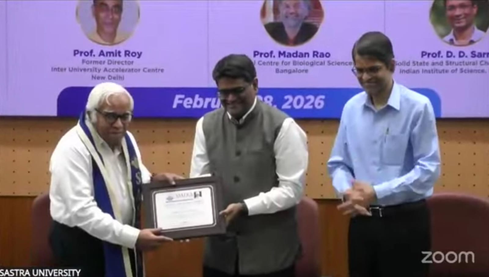 Prof. R. N. Iyengar at the SASTRA-Mahamana award ceremony